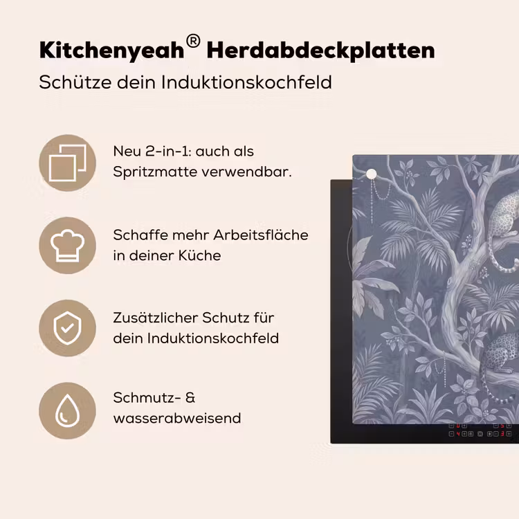 Dieren - Jungle - Illustratie - Bomen - Blauw Inductie beschemer met haakjes klein -ky-usp-de