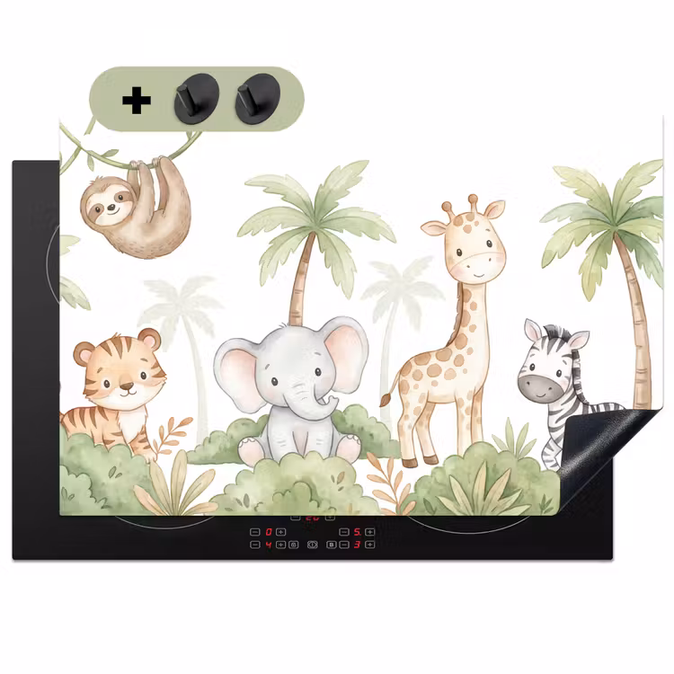 Dieren - Jungle - Pastel Inductie beschemer met haakjes klein -3d
