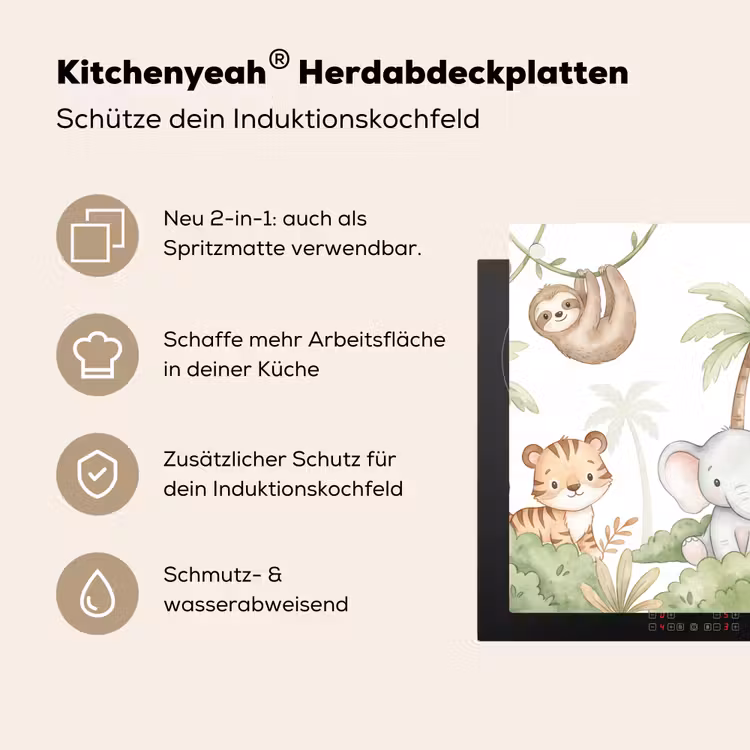Dieren - Jungle - Pastel Inductie beschemer met haakjes klein -ky-usp-de