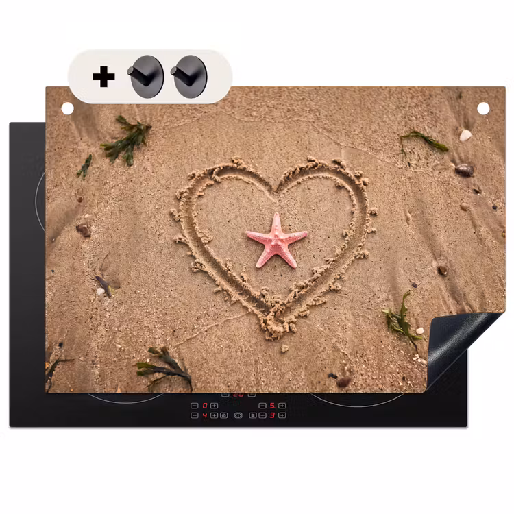 Dieren - Hart - Strand - Zand - Roze Inductie beschemer met haakjes klein -3d