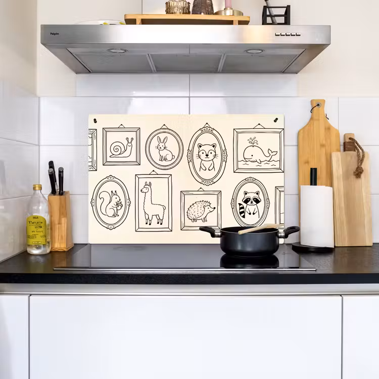 Dieren - Illustratie - Lijsten - Galerij - Speels Inductie beschemer met haakjes klein -sfeer2
