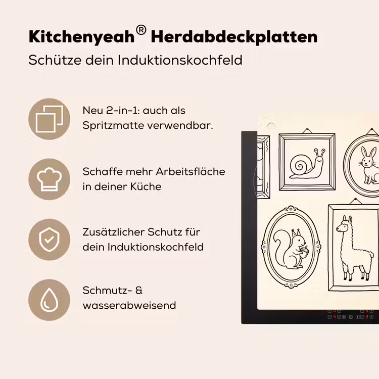 Dieren - Illustratie - Lijsten - Galerij - Speels Inductie beschemer met haakjes klein -ky-usp-de