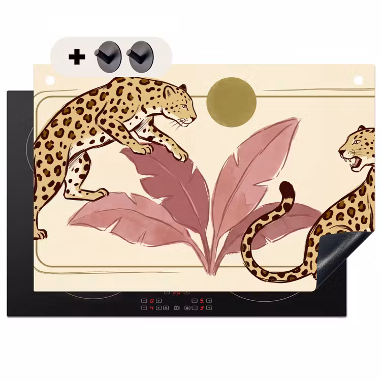 Dieren - Kat - Jungle - Illustratie - Beige Inductie beschemer met haakjes klein -3d