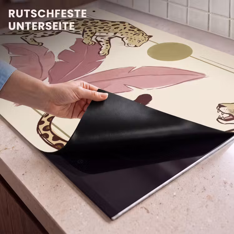 Dieren - Kat - Jungle - Illustratie - Beige Inductie beschemer met haakjes klein -ky-onderkant-de