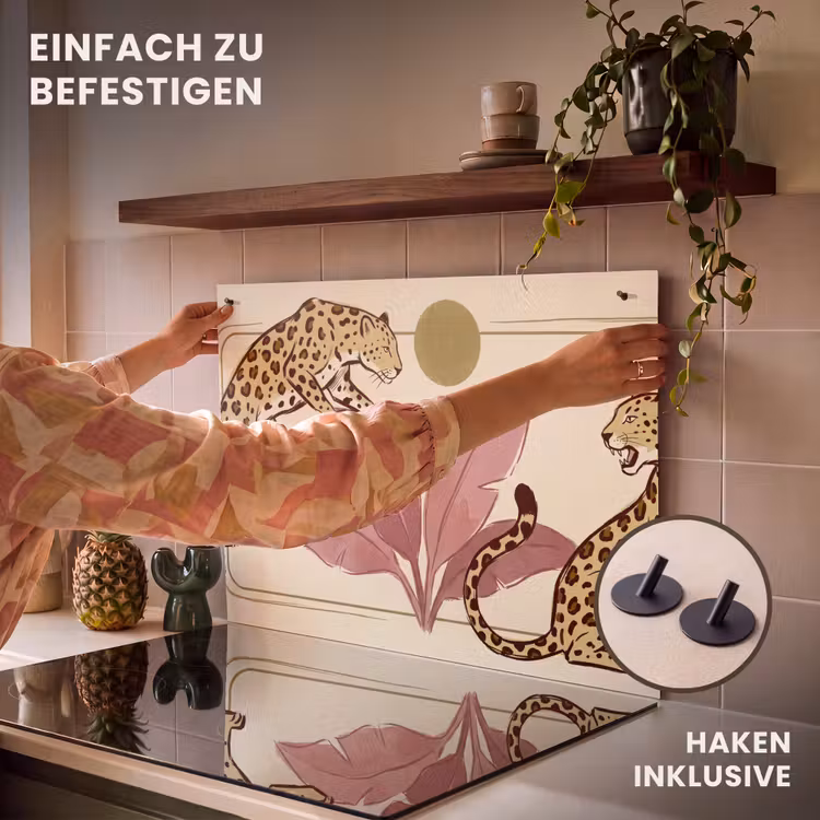 Dieren - Kat - Jungle - Illustratie - Beige Inductie beschemer met haakjes klein -ky-ophangen-de