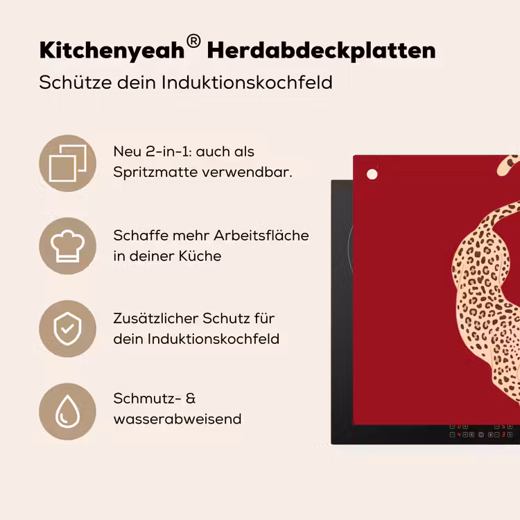 Dieren - Luipaard - Abstract - Rood - Modern Inductie beschemer met haakjes klein -ky-usp-de