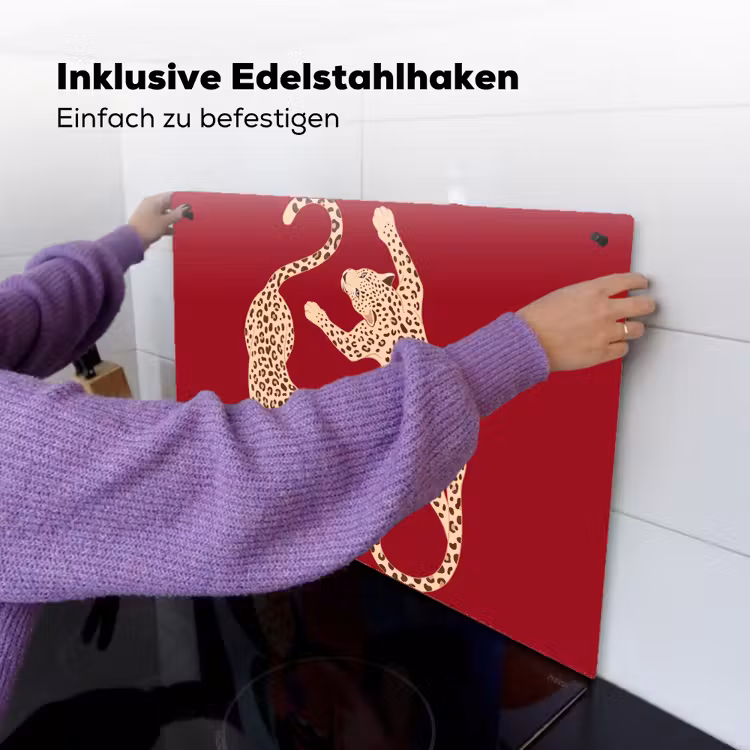 Dieren - Luipaard - Abstract - Rood - Modern Inductie beschemer met haakjes klein -ky-ophangen-de