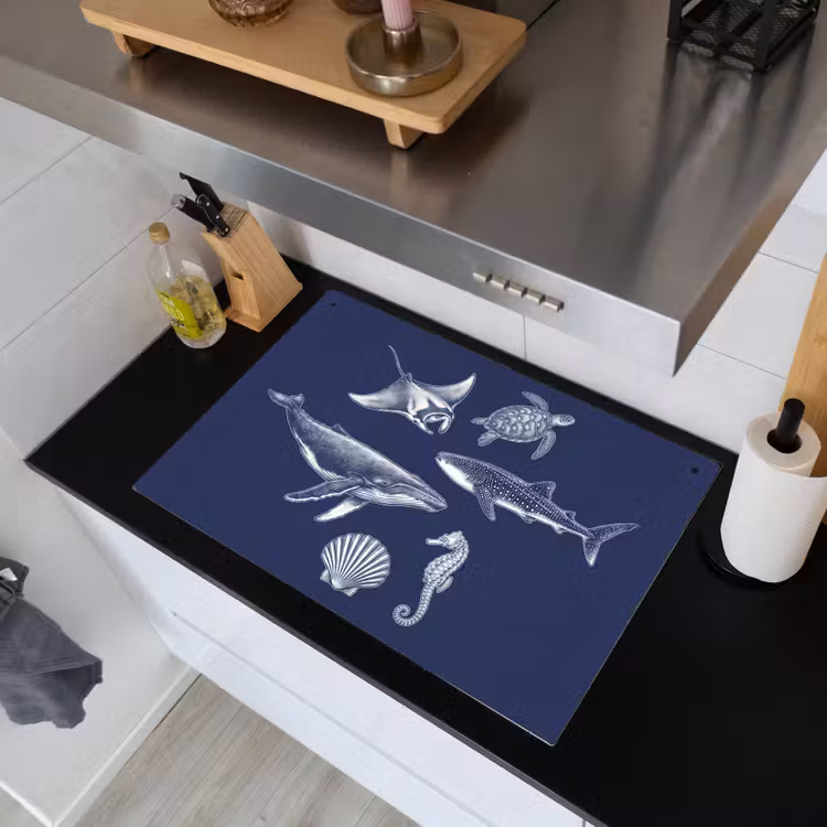 Dieren - Zeeleven - Oceaan - Graveren - Blauw Inductie beschemer met haakjes klein -sfeer1