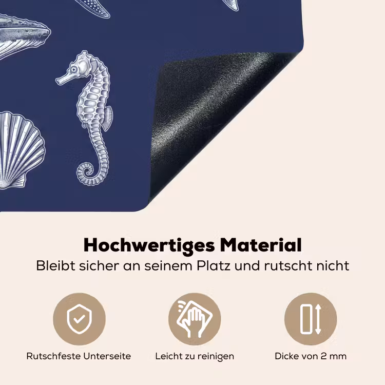 Dieren - Zeeleven - Oceaan - Graveren - Blauw Inductie beschemer met haakjes klein -ky-onderkant-de