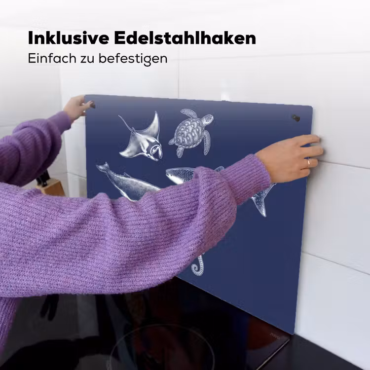 Dieren - Zeeleven - Oceaan - Graveren - Blauw Inductie beschemer met haakjes klein -ky-ophangen-de