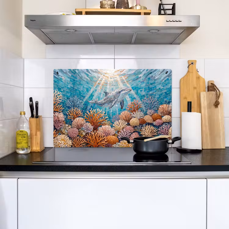 Dieren - Mozaïek - Oceaan - Koraal - Blauw Inductie beschemer met haakjes klein -sfeer2