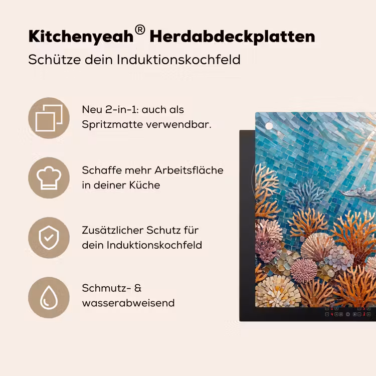 Dieren - Mozaïek - Oceaan - Koraal - Blauw Inductie beschemer met haakjes klein -ky-usp-de