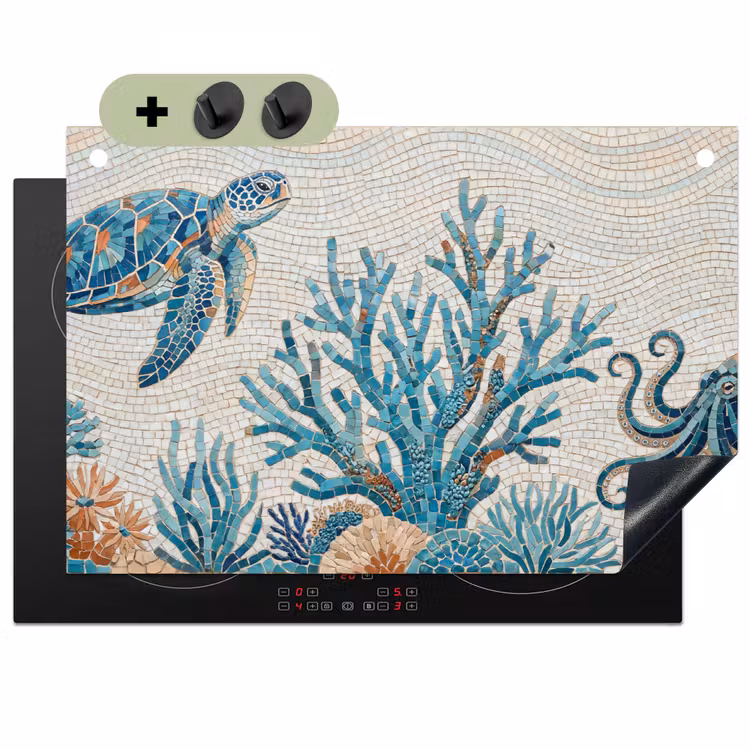 Dieren - Onderwater - Natuur - Mozaïek - Blauw Inductie beschemer met haakjes klein -3d