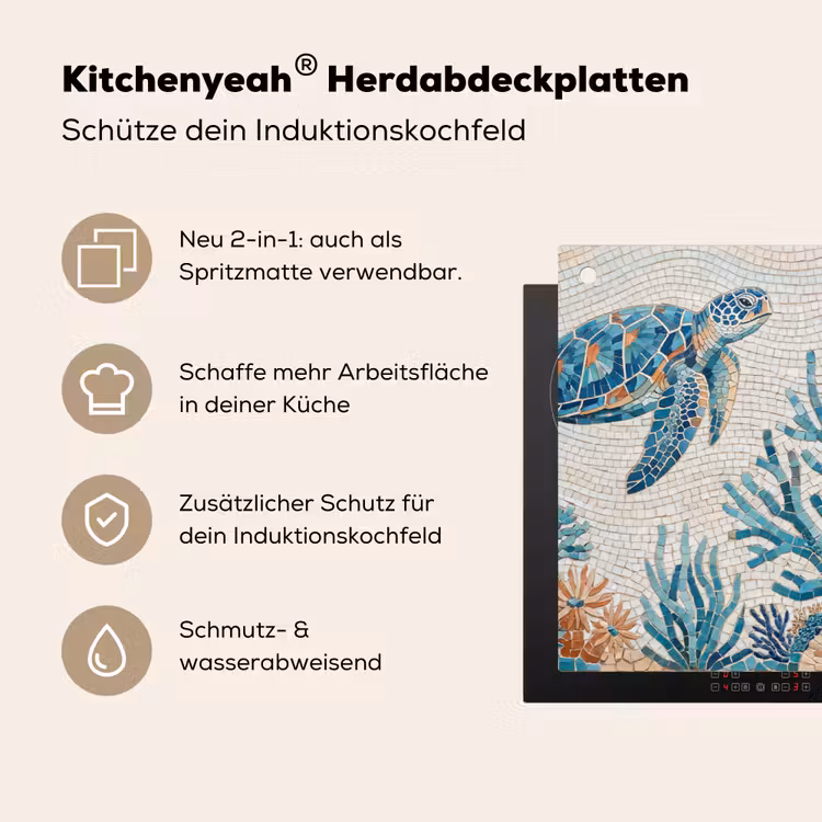 Dieren - Onderwater - Natuur - Mozaïek - Blauw Inductie beschemer met haakjes klein -ky-usp-de