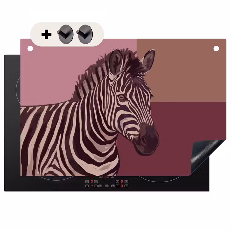 Dieren - Zebrahoofd - Wildlife - Modern - Bruin Inductie beschemer met haakjes klein -3d