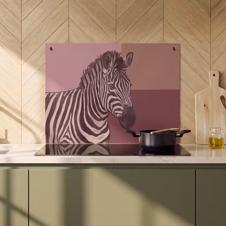 Dieren - Zebrahoofd - Wildlife - Modern - Bruin Inductie beschemer met haakjes klein -sfeer2