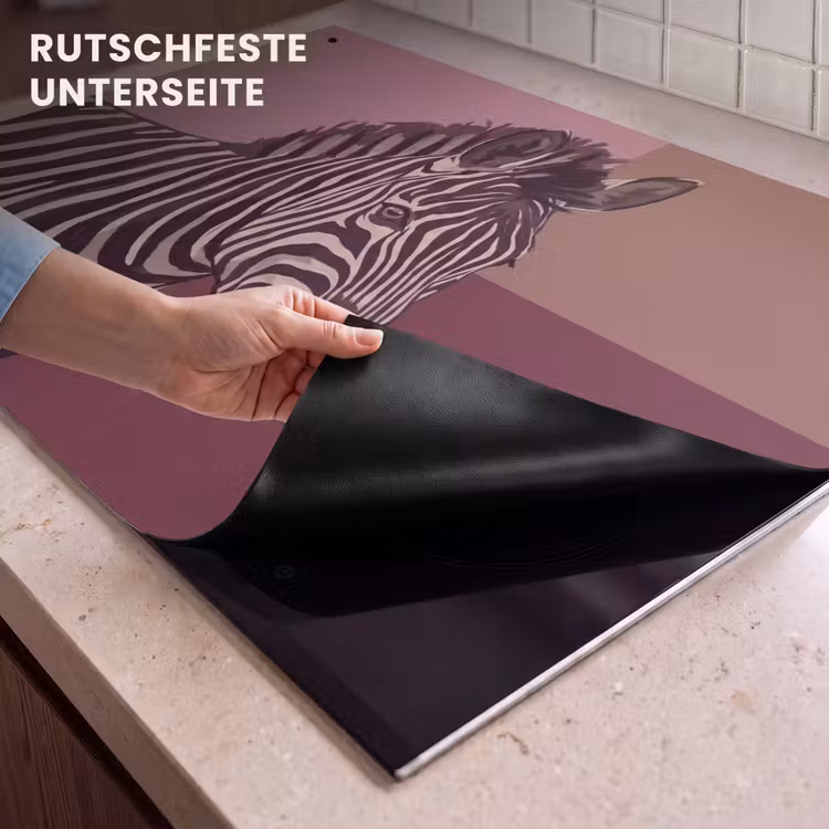 Dieren - Zebrahoofd - Wildlife - Modern - Bruin Inductie beschemer met haakjes klein -ky-onderkant-de