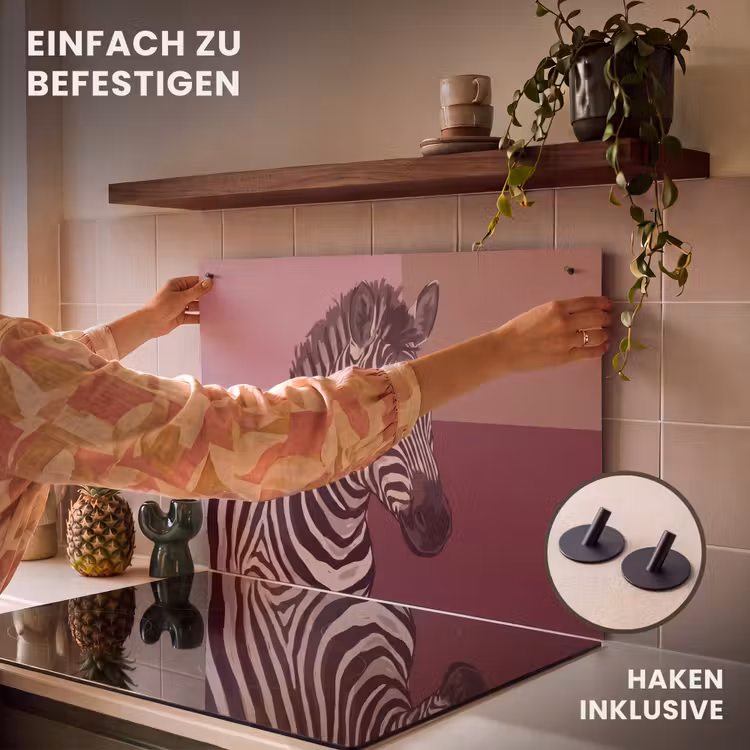 Dieren - Zebrahoofd - Wildlife - Modern - Bruin Inductie beschemer met haakjes klein -ky-ophangen-de
