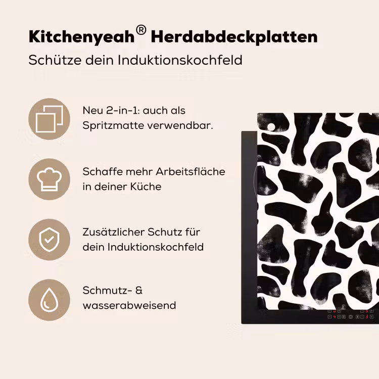 Dierenpatroon - Vlekken - Zwart - Wit Inductie beschemer met haakjes klein 777 -ky-usp-de
