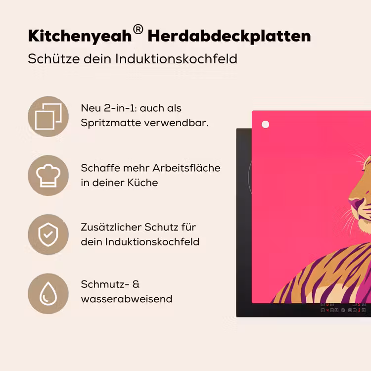 Tijger - Modern - Neon Inductie beschemer met haakjes klein -ky-usp-de