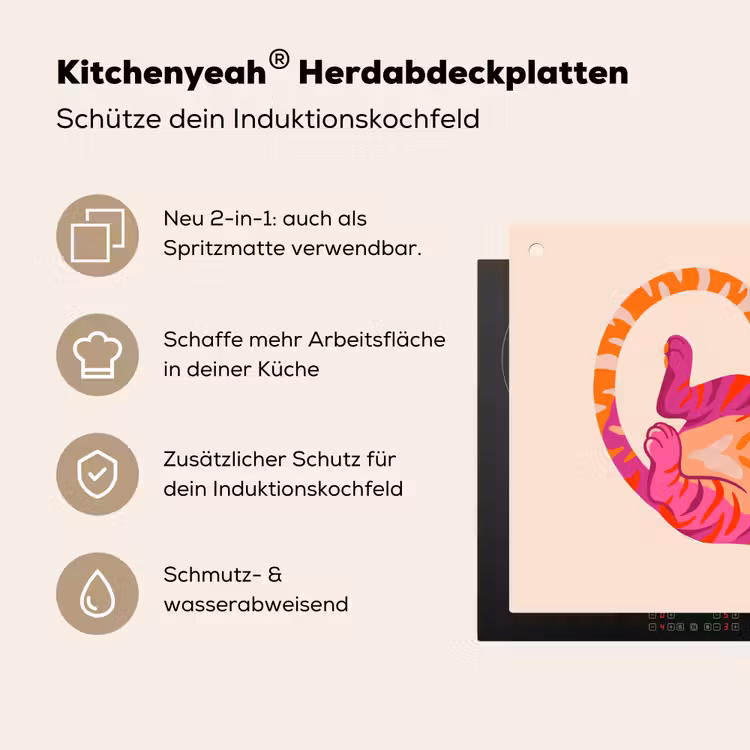 Tijger - Roze - Oranje Inductie beschemer met haakjes klein -ky-usp-de