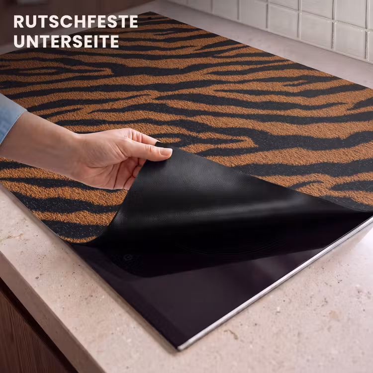2-in-1 Herdabdeckplatte & Spritzschutz - Tiger – Schwarz – Fell - Tijger - Zwart - Vacht Inductie beschemer met haakjes klein 777