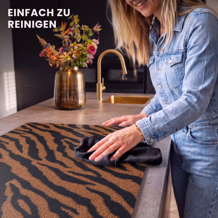 2-in-1 Herdabdeckplatte & Spritzschutz - Tiger – Schwarz – Fell - Tijger - Zwart - Vacht Inductie beschemer met haakjes klein 777