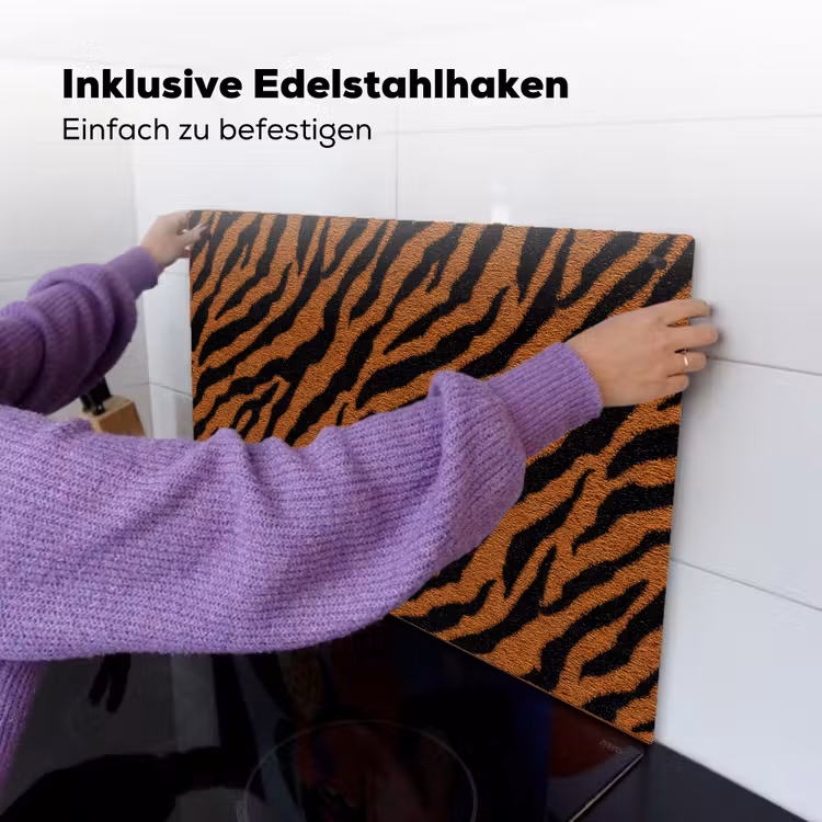 2-in-1 Herdabdeckplatte & Spritzschutz - Tiger – Schwarz – Fell - Tijger - Zwart - Vacht Inductie beschemer met haakjes klein 777