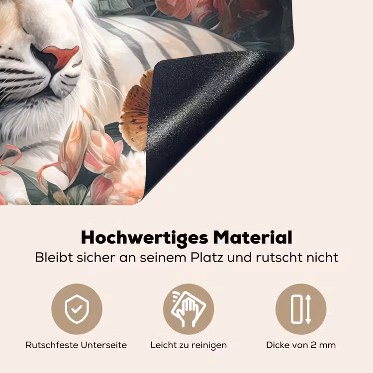 2-in-1 Herdabdeckplatte & Spritzschutz - Tiger - Wildtiere - Blumen - Dschungel - Tijger - Wilde dieren - Bloemen - Jungle Inductie beschemer met haakjes klein
