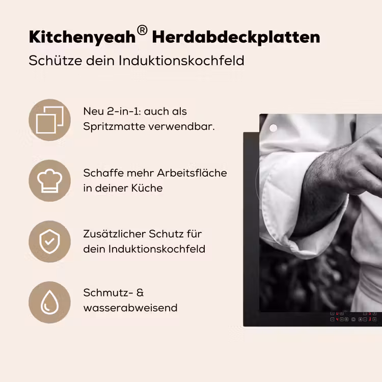 Tomaten - Chef - Zwart - Wit Inductie beschemer met haakjes klein -ky-usp-de