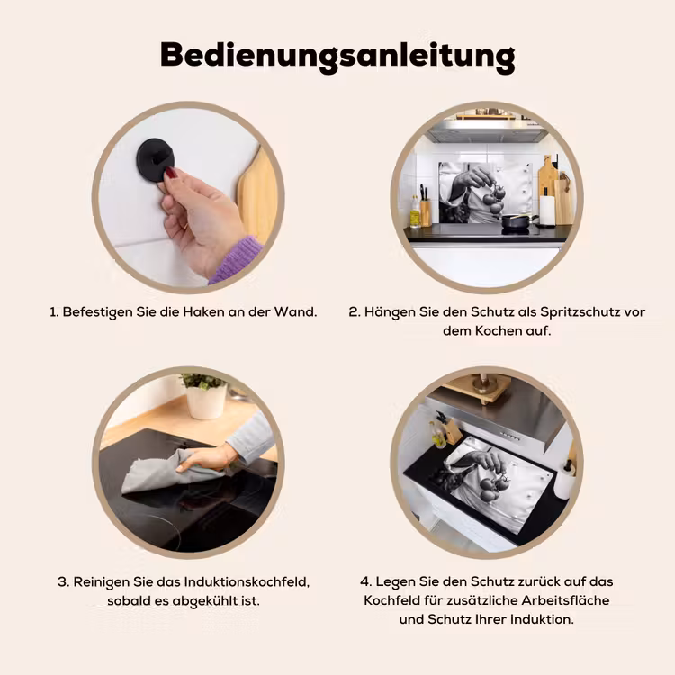 Tomaten - Chef - Zwart - Wit Inductie beschemer met haakjes klein -ky-gebruik-de
