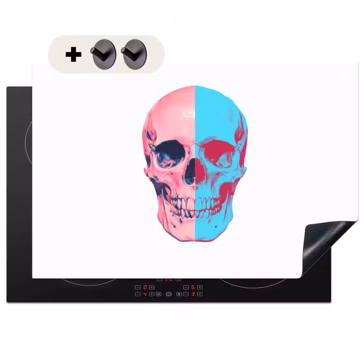 2-in-1 Herdabdeckplatte & Spritzschutz - Totenkopf - Grafik - Rosa - Geteilt - Schedel - Grafisch - Roze - Verdeeld Inductie beschemer met haakjes klein