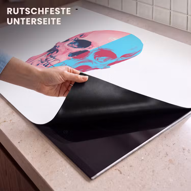 2-in-1 Herdabdeckplatte & Spritzschutz - Totenkopf - Grafik - Rosa - Geteilt - Schedel - Grafisch - Roze - Verdeeld Inductie beschemer met haakjes klein