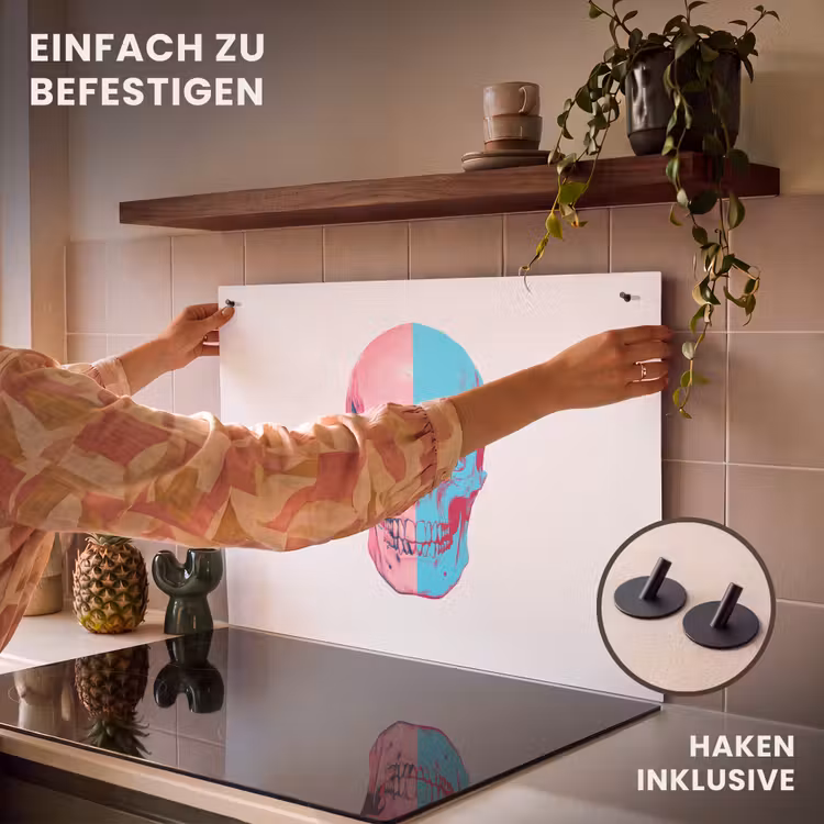 2-in-1 Herdabdeckplatte & Spritzschutz - Totenkopf - Grafik - Rosa - Geteilt - Schedel - Grafisch - Roze - Verdeeld Inductie beschemer met haakjes klein