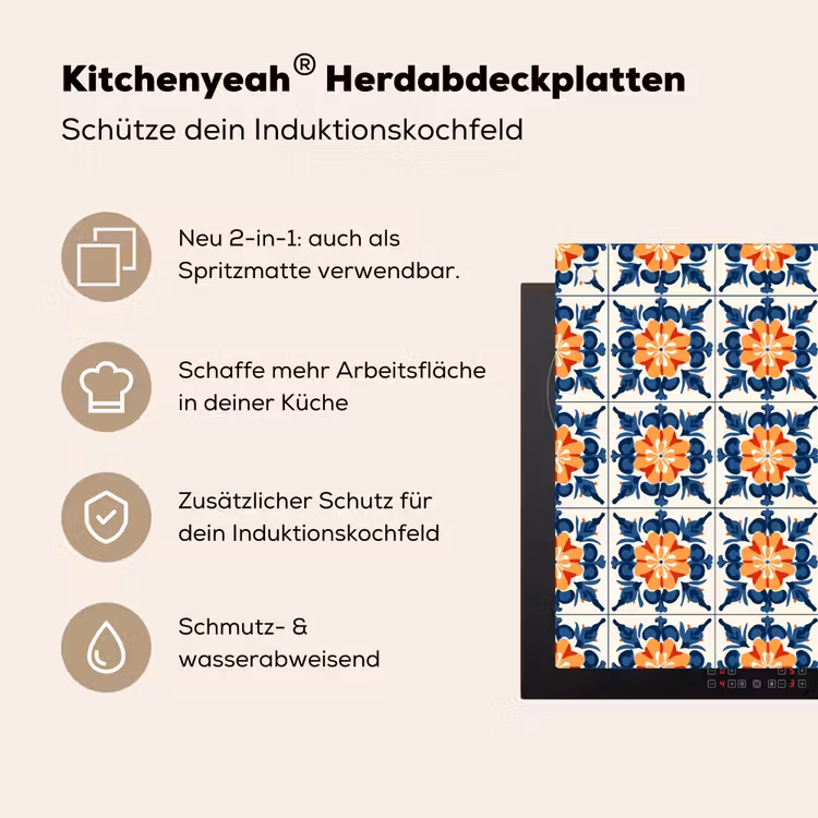 Traditioneel - Tegel - Oranje Inductie beschemer met haakjes klein 777 -ky-usp-de