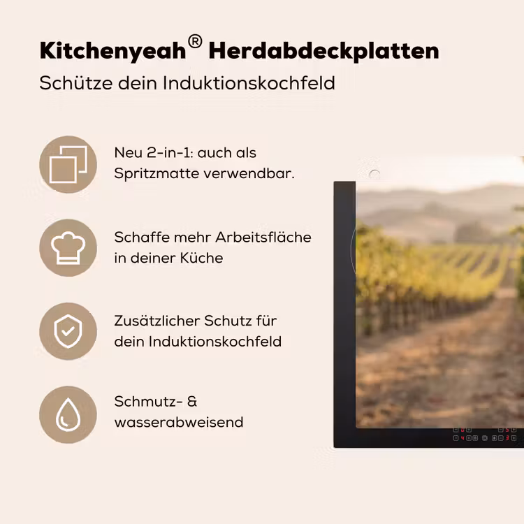 Druiven - Wijngaard - Zonlicht Inductie beschemer met haakjes klein -ky-usp-de