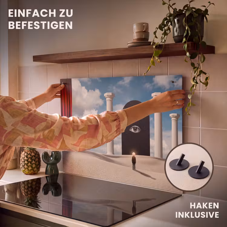 2-in-1 Herdabdeckplatte & Spritzschutz - Traum – Wüste – Auge - Droom - Woestijn - Oog Inductie beschemer met haakjes klein
