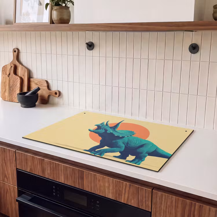 2-in-1 Herdabdeckplatte & Spritzschutz - Triceratops - Kreis - Orange - Hörner - Triceratops - Cirkel - Oranje - Hoorns Inductie beschemer met haakjes klein