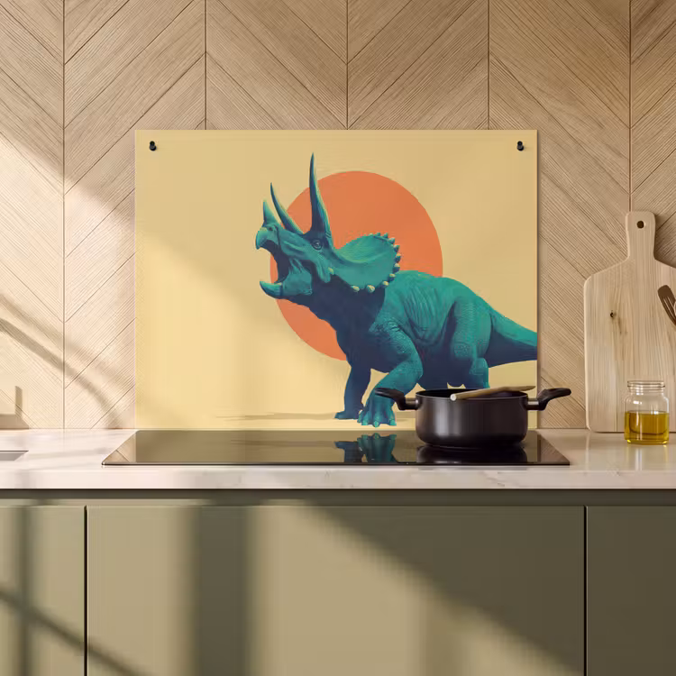 2-in-1 Herdabdeckplatte & Spritzschutz - Triceratops - Kreis - Orange - Hörner - Triceratops - Cirkel - Oranje - Hoorns Inductie beschemer met haakjes klein