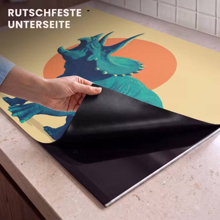 2-in-1 Herdabdeckplatte & Spritzschutz - Triceratops - Kreis - Orange - Hörner - Triceratops - Cirkel - Oranje - Hoorns Inductie beschemer met haakjes klein