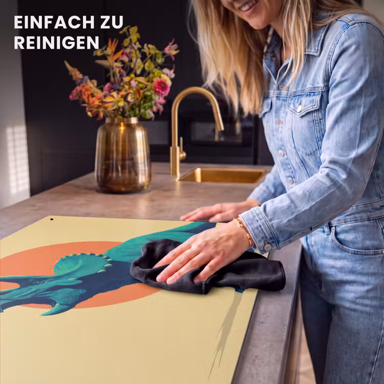 2-in-1 Herdabdeckplatte & Spritzschutz - Triceratops - Kreis - Orange - Hörner - Triceratops - Cirkel - Oranje - Hoorns Inductie beschemer met haakjes klein