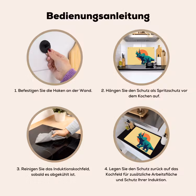 2-in-1 Herdabdeckplatte & Spritzschutz - Triceratops - Kreis - Orange - Hörner - Triceratops - Cirkel - Oranje - Hoorns Inductie beschemer met haakjes klein