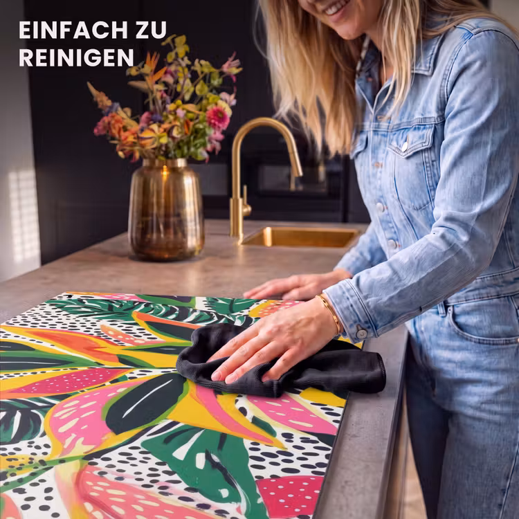 2-in-1 Herdabdeckplatte & Spritzschutz - Tropical - Blätter - Schwarz und weiß - Tropisch - Bladeren - Zwart - wit Inductie beschemer met haakjes klein