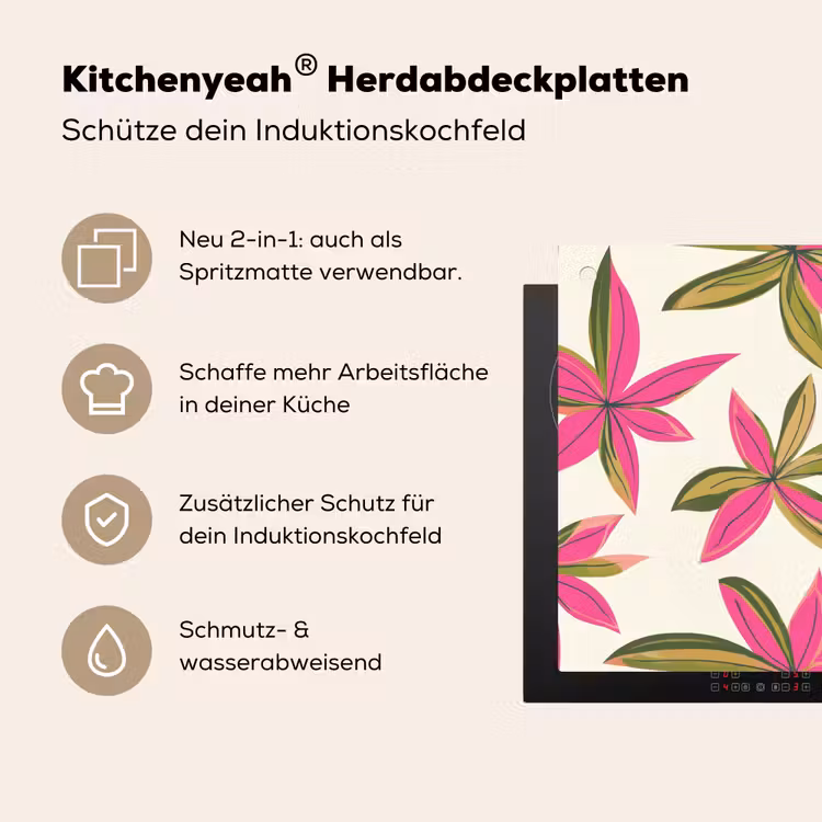 Tropisch - Bloem - Roze Inductie beschemer met haakjes klein 777 -ky-usp-de