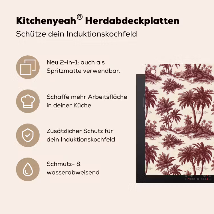 Tropisch - Geometrisch - Bordeauxrood Inductie beschemer met haakjes klein 777 -ky-usp-de