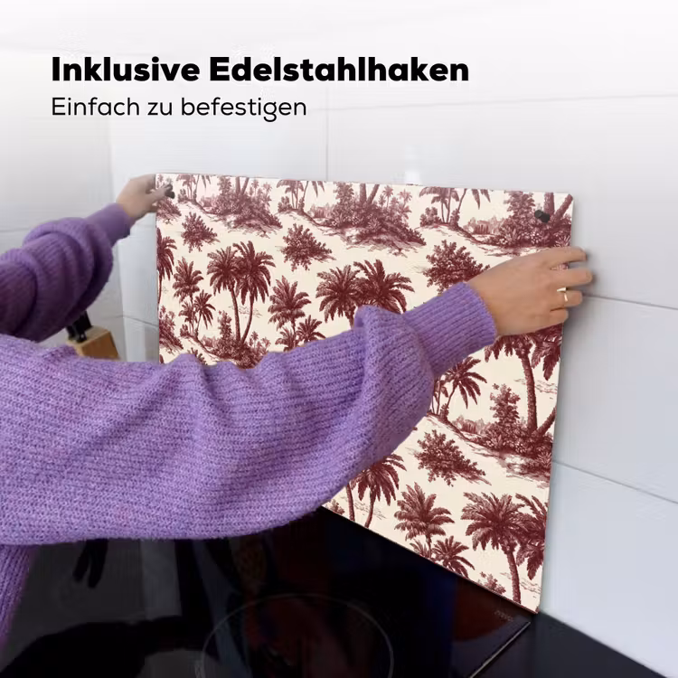Tropisch - Geometrisch - Bordeauxrood Inductie beschemer met haakjes klein 777 -ky-ophangen-de