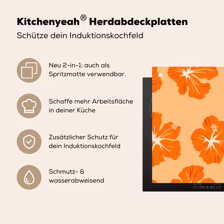 Tropisch - Hibiscus - Oranje Inductie beschemer met haakjes klein 777 -ky-usp-de