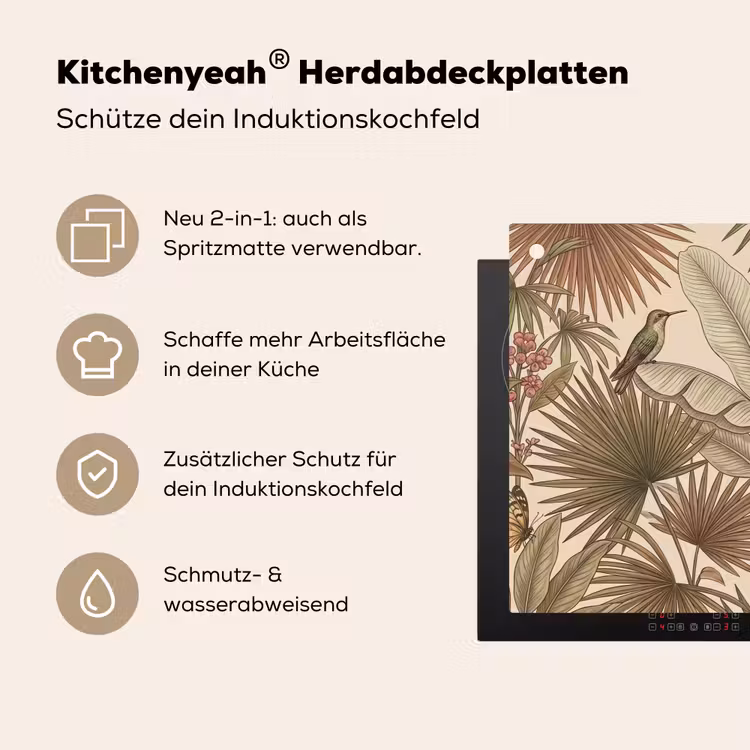 Tropisch - Vogels - Beige Inductie beschemer met haakjes klein -ky-usp-de