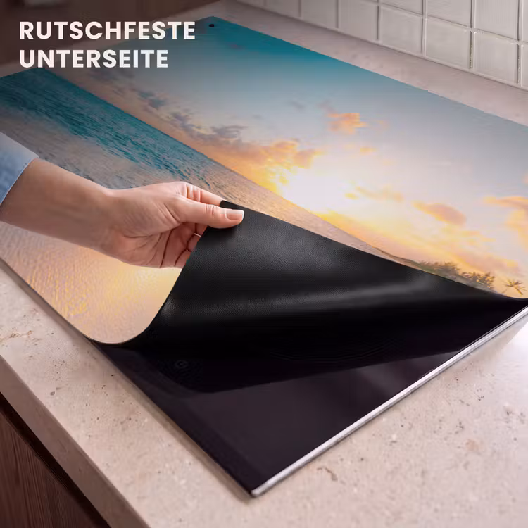 2-in-1 Herdabdeckplatte & Spritzschutz - Tropische Sonnenuntergangssinfonie - Tropische Zonsondergang Symfonie Inductie beschemer met haakjes klein