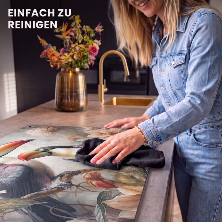 2-in-1 Herdabdeckplatte & Spritzschutz - Tukan - Vögel - Blumen - Dschungel - Toekan - Vogels - Bloemen - Jungle Inductie beschemer met haakjes klein